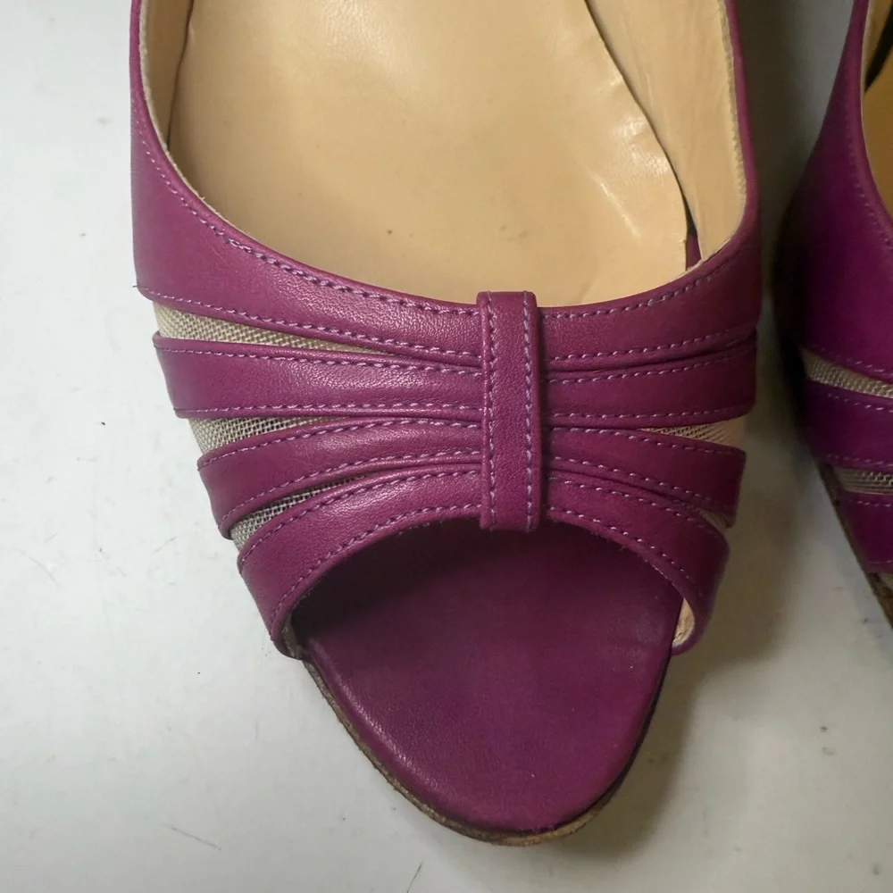CHRISTIAN LOUBOUTIN Vintage Y2K Fuchsia Purple Peep-Toe Wedges Mesh Cutouts 40.5